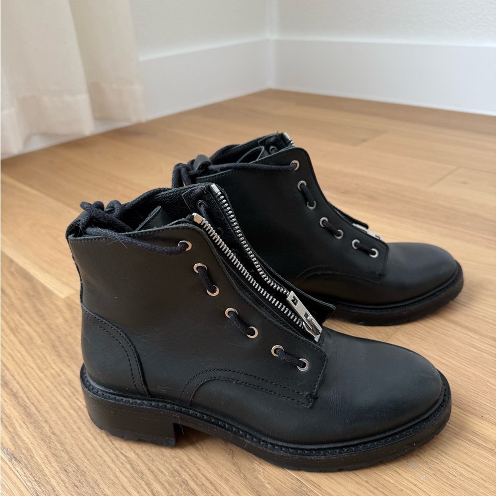 Black Lace-Up Ankle Boots with Zipper
